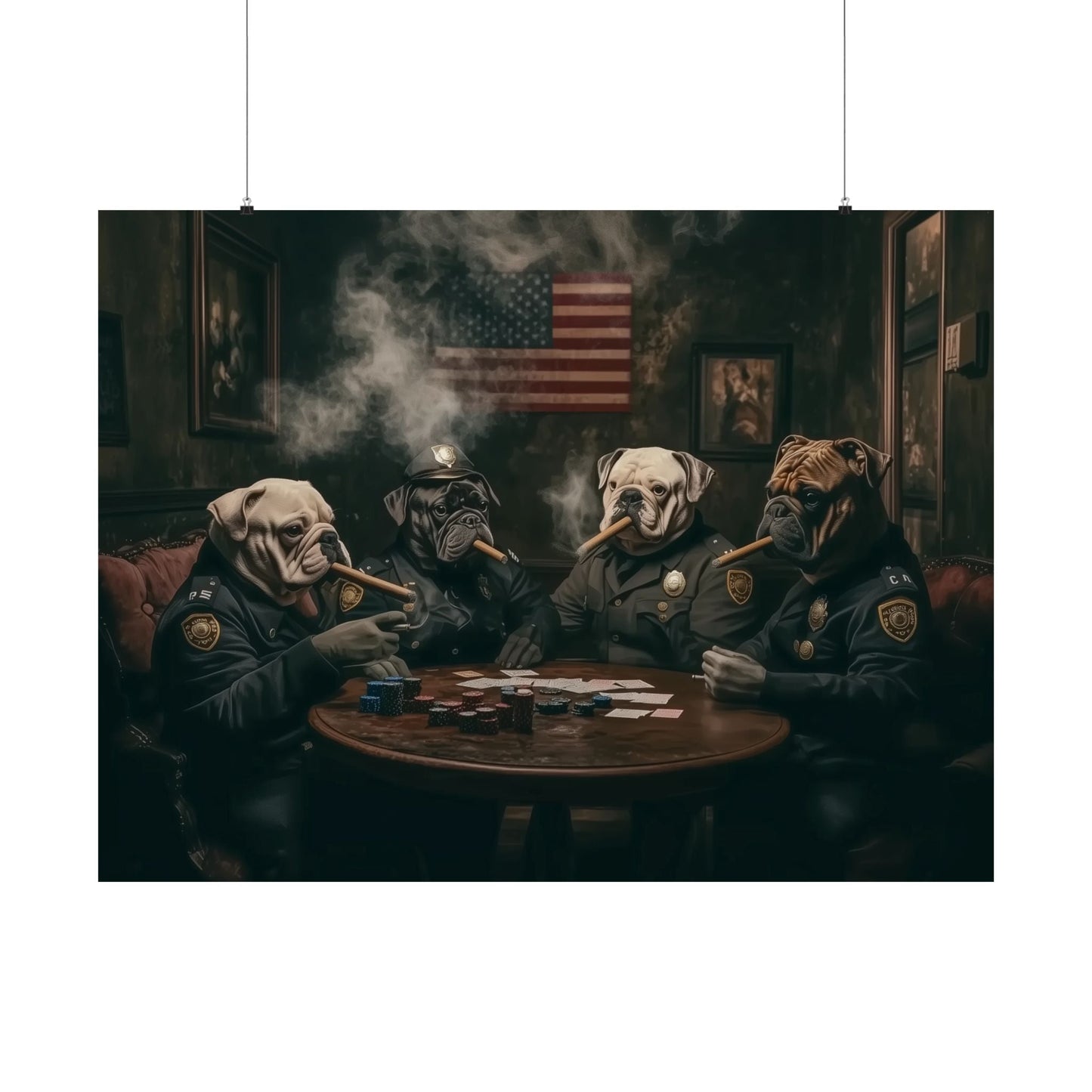 Police Bulldogs Dark Room Smoking Cigars & Poker Poster - Cigar Style Co.