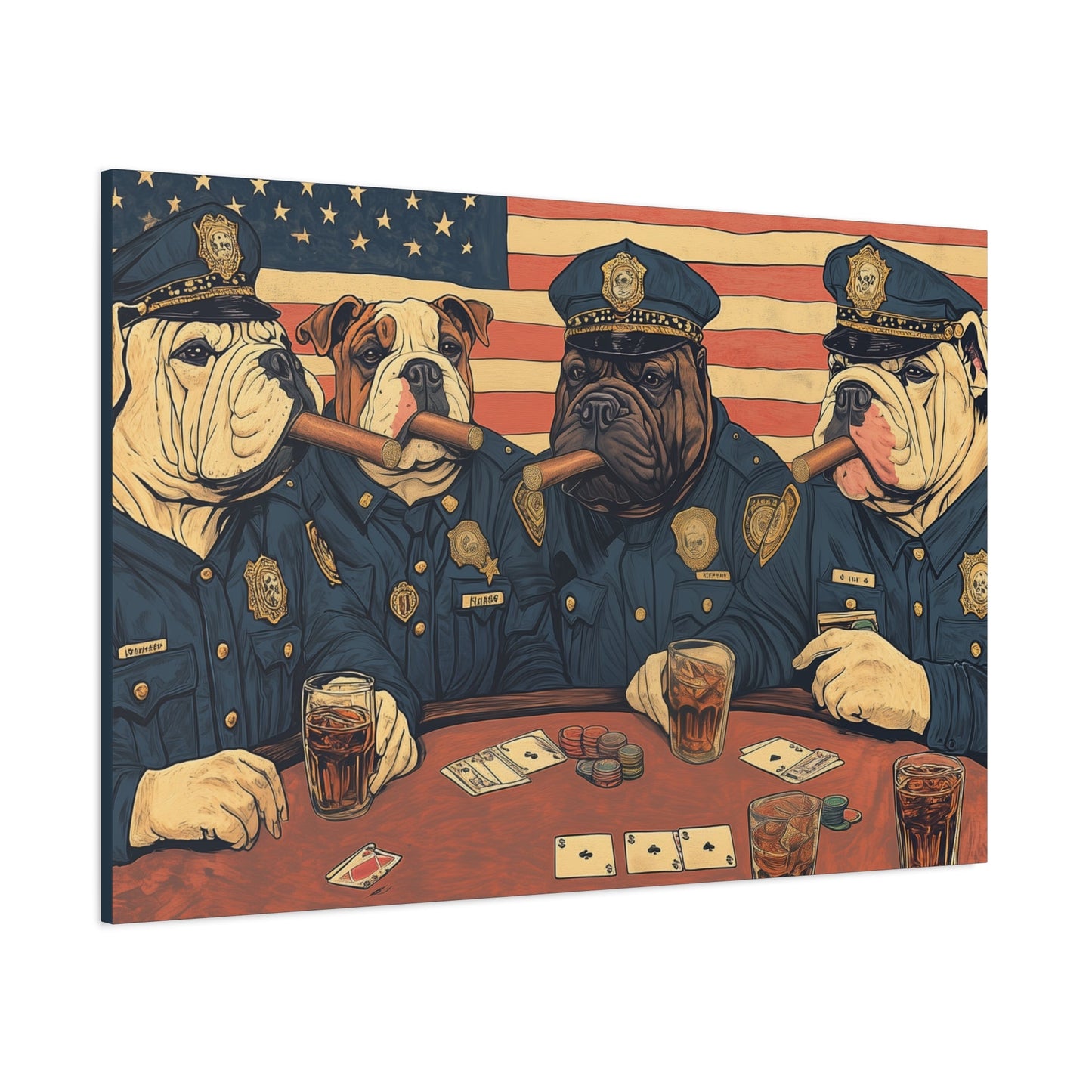 Police Bulldogs Vintage Cigars & Poker Canvas - Cigar Style Co.