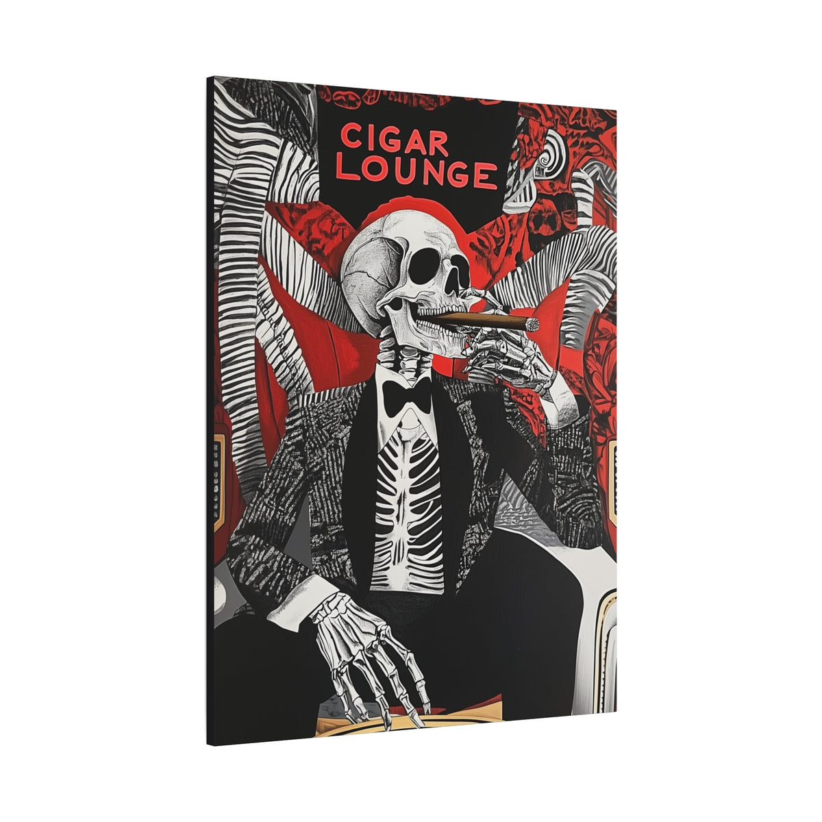 Retro Skeleton Cigar Lounge Wall Art Canvas 1 - Cigar Style Co.