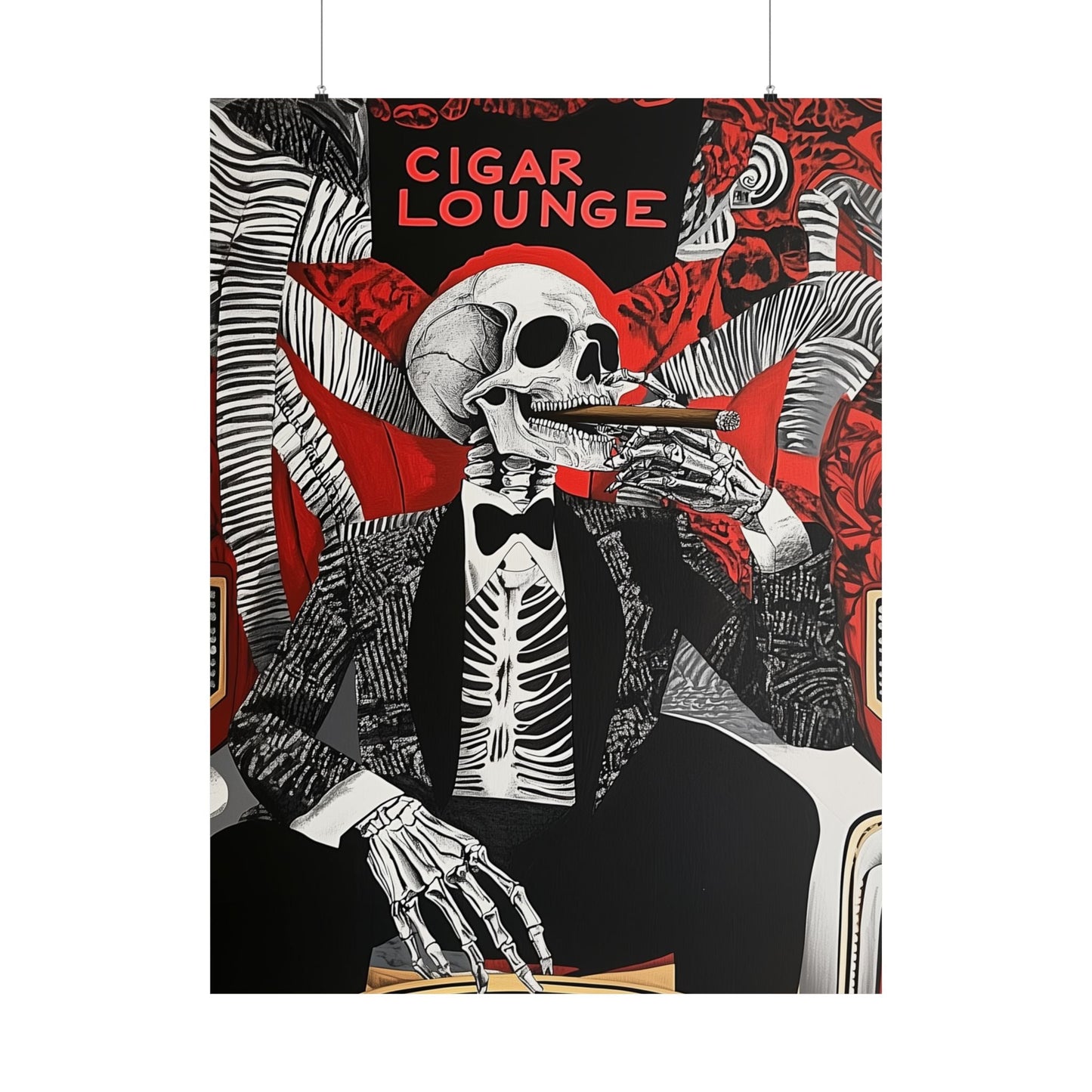 Retro Skeleton Cigar Lounge Wall Art Poster 1 - Cigar Style Co.