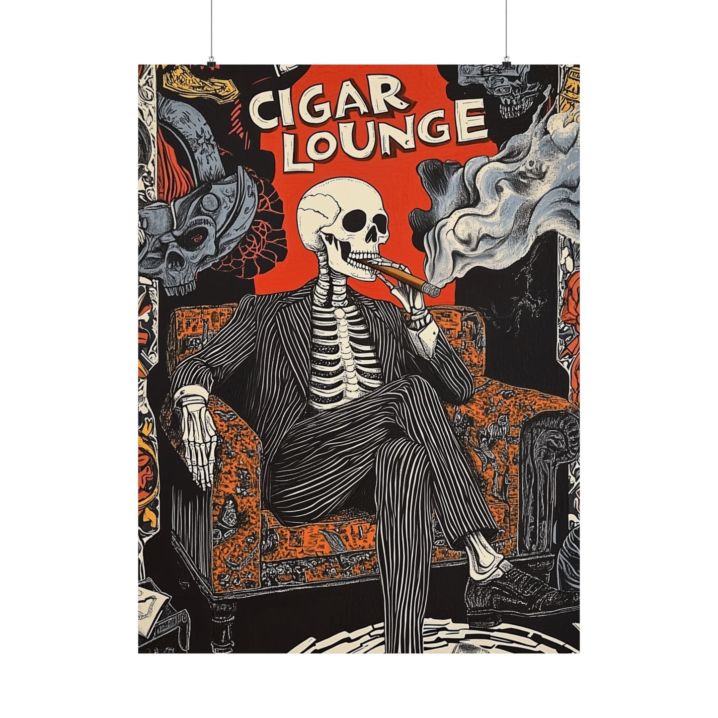 Retro Skeleton Cigar Lounge Wall Art Poster 2 - Cigar Style Co.