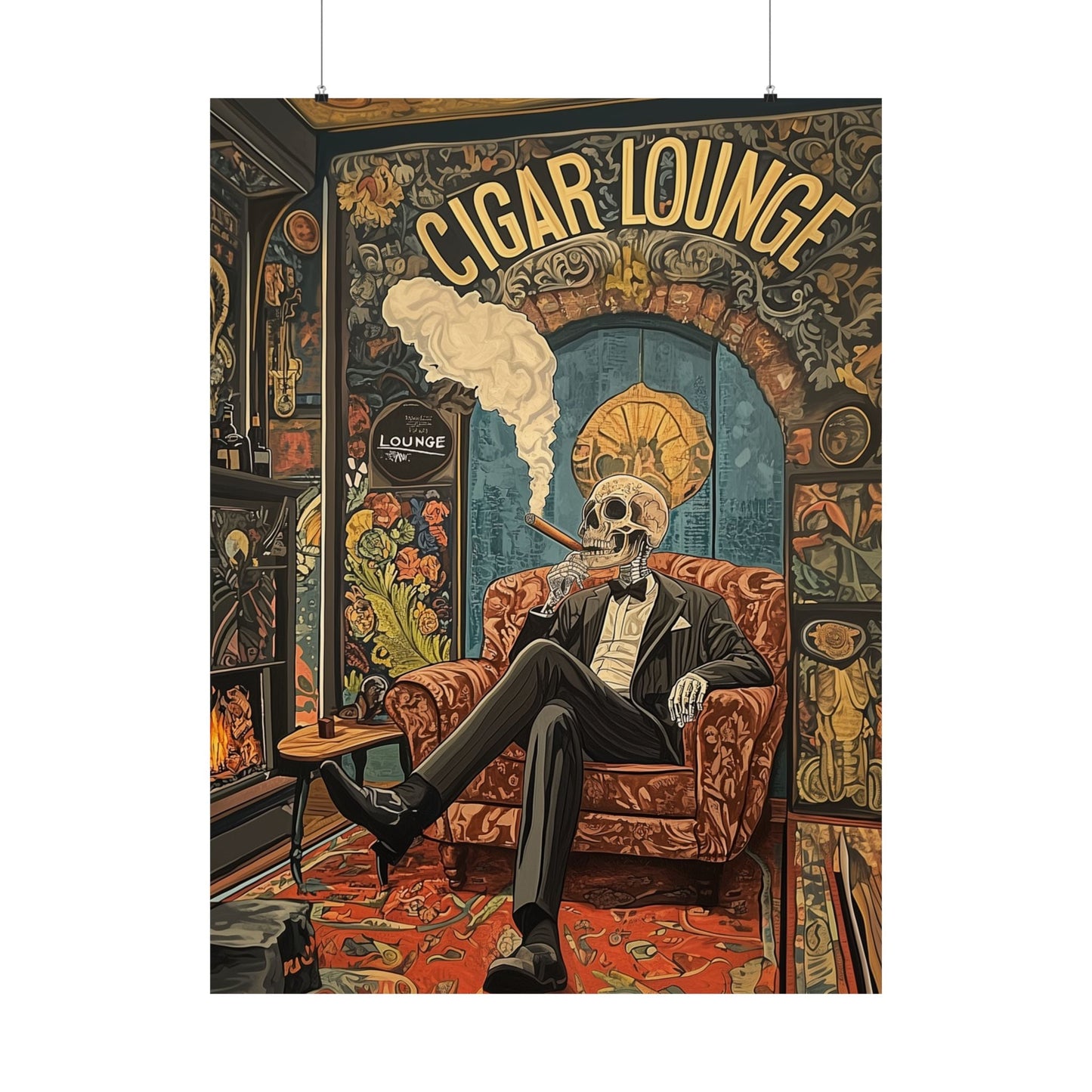 Skeleton Cigar Lounge Wall Art Poster 1 - Cigar Style Co.