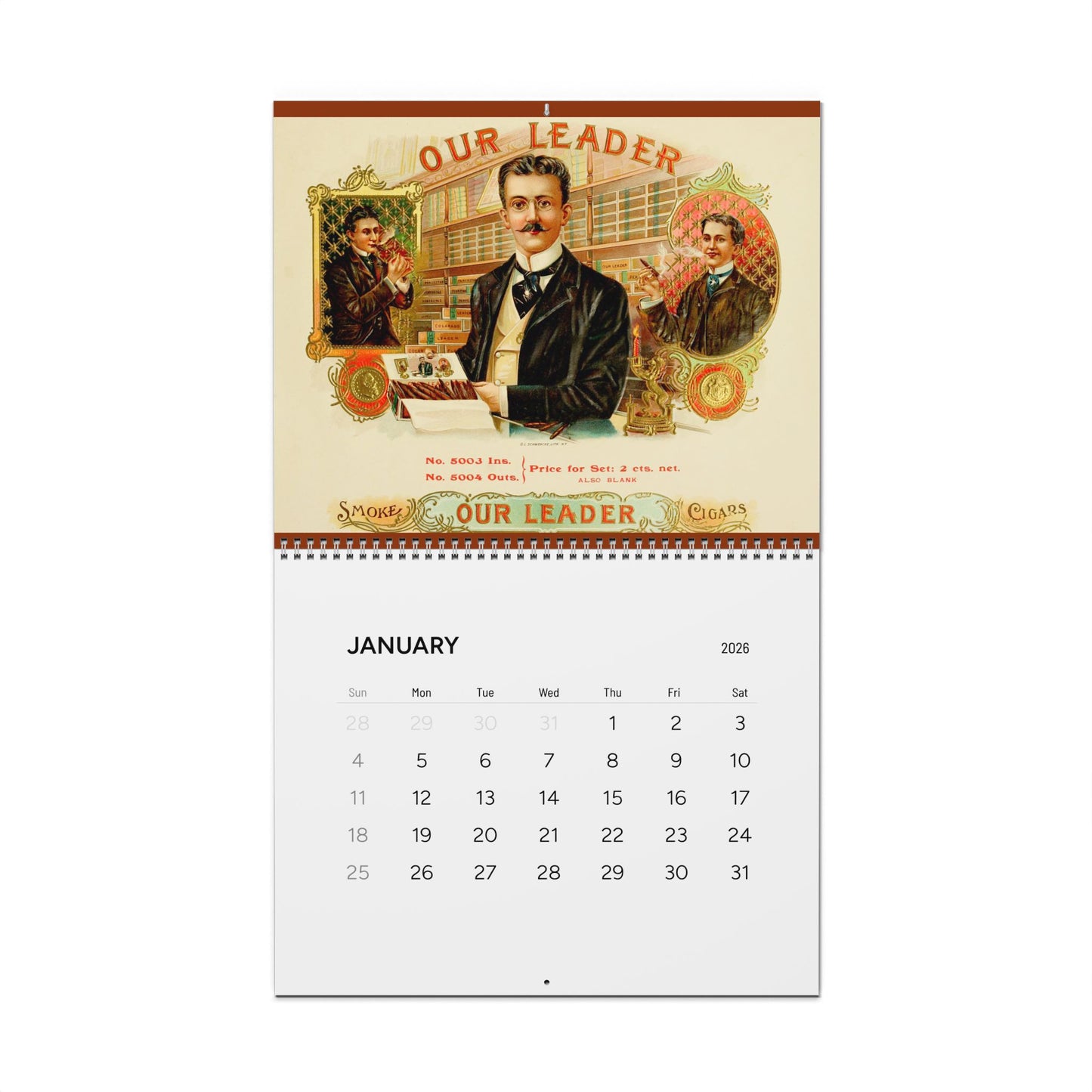2026 Vintage Cigar Box Calendar - Man Cave Lounge Wall Calendars