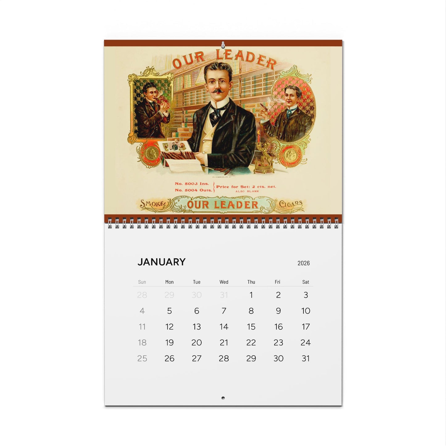 2026 Vintage Cigar Box Calendar - Man Cave Lounge Wall Calendars