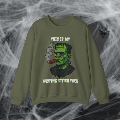 Cigar Frankenstein Halloween Resting Stitch Face Sweatshirt