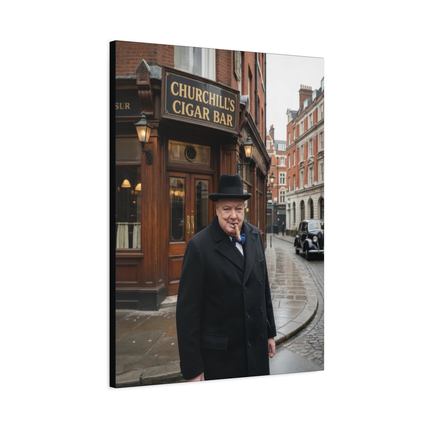 Winston Churchill Cigar Bar Canvas | Vintage British Cigar Lounge Wall Art