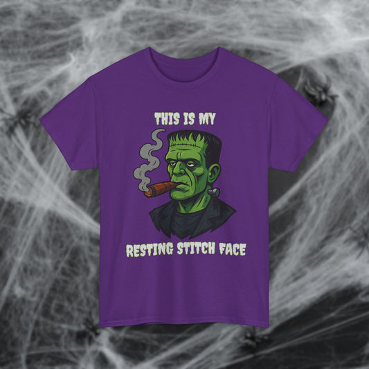 Cigar Frankenstein Halloween Resting Stitch Face T-Shirt