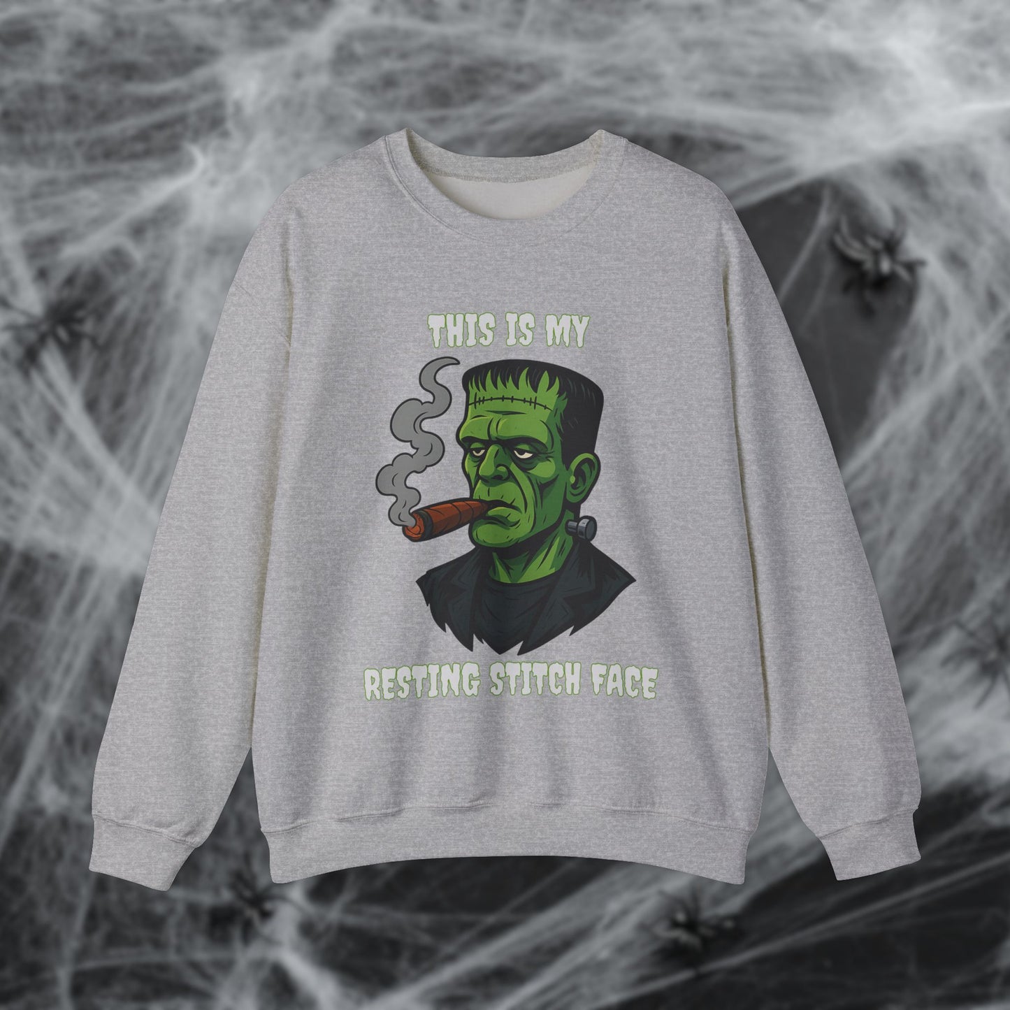 Cigar Frankenstein Halloween Resting Stitch Face Sweatshirt