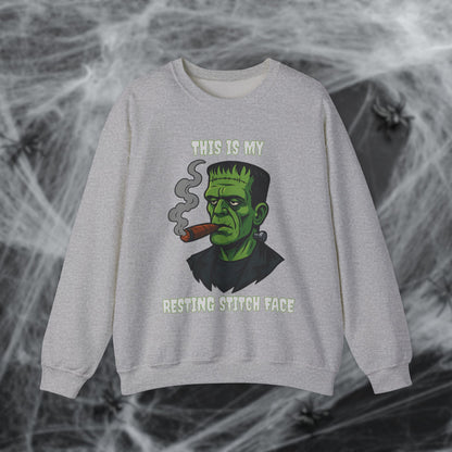 Cigar Frankenstein Halloween Resting Stitch Face Sweatshirt