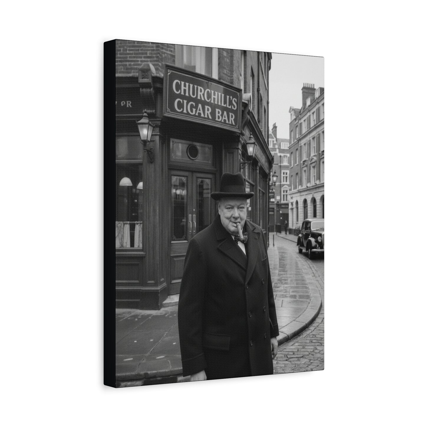 Winston Churchill Cigar Bar Canvas Black & White| Vintage British Cigar Lounge Wall Art