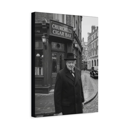 Winston Churchill Cigar Bar Canvas Black & White| Vintage British Cigar Lounge Wall Art