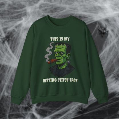 Cigar Frankenstein Halloween Resting Stitch Face Sweatshirt