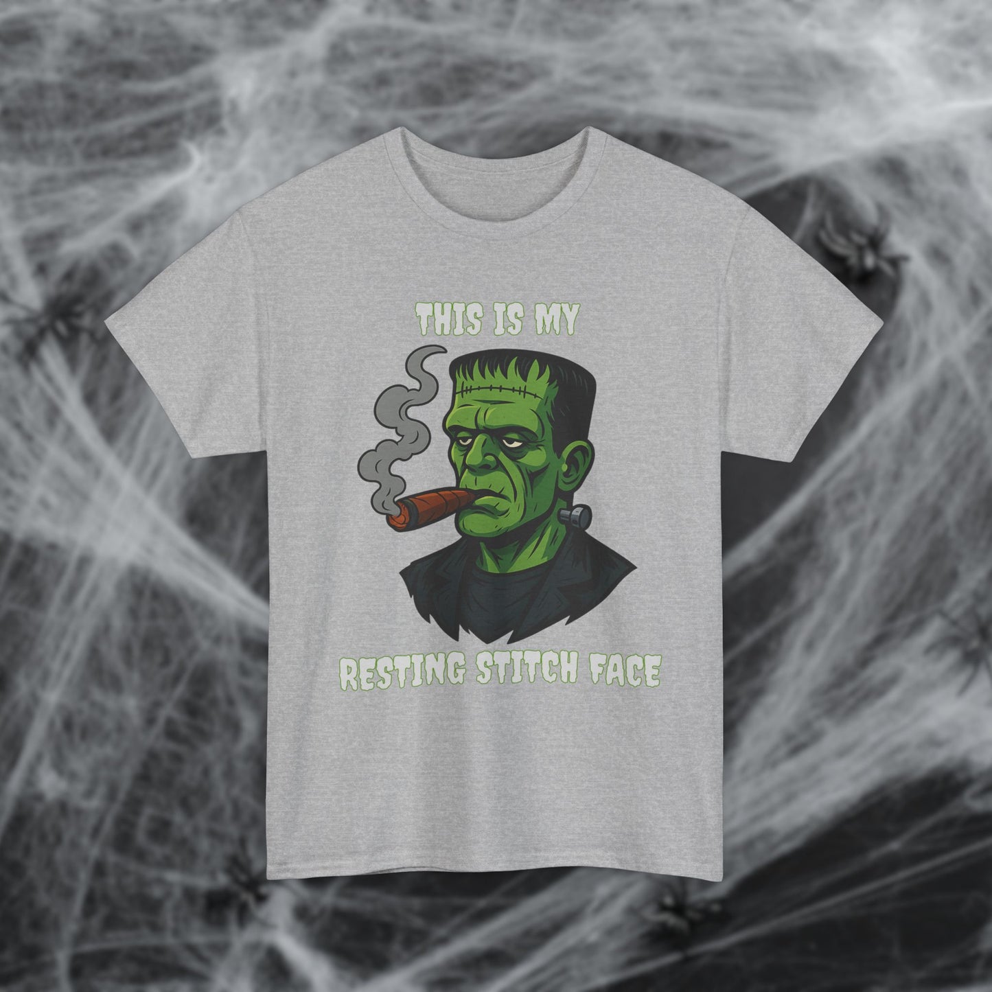 Cigar Frankenstein Halloween Resting Stitch Face T-Shirt