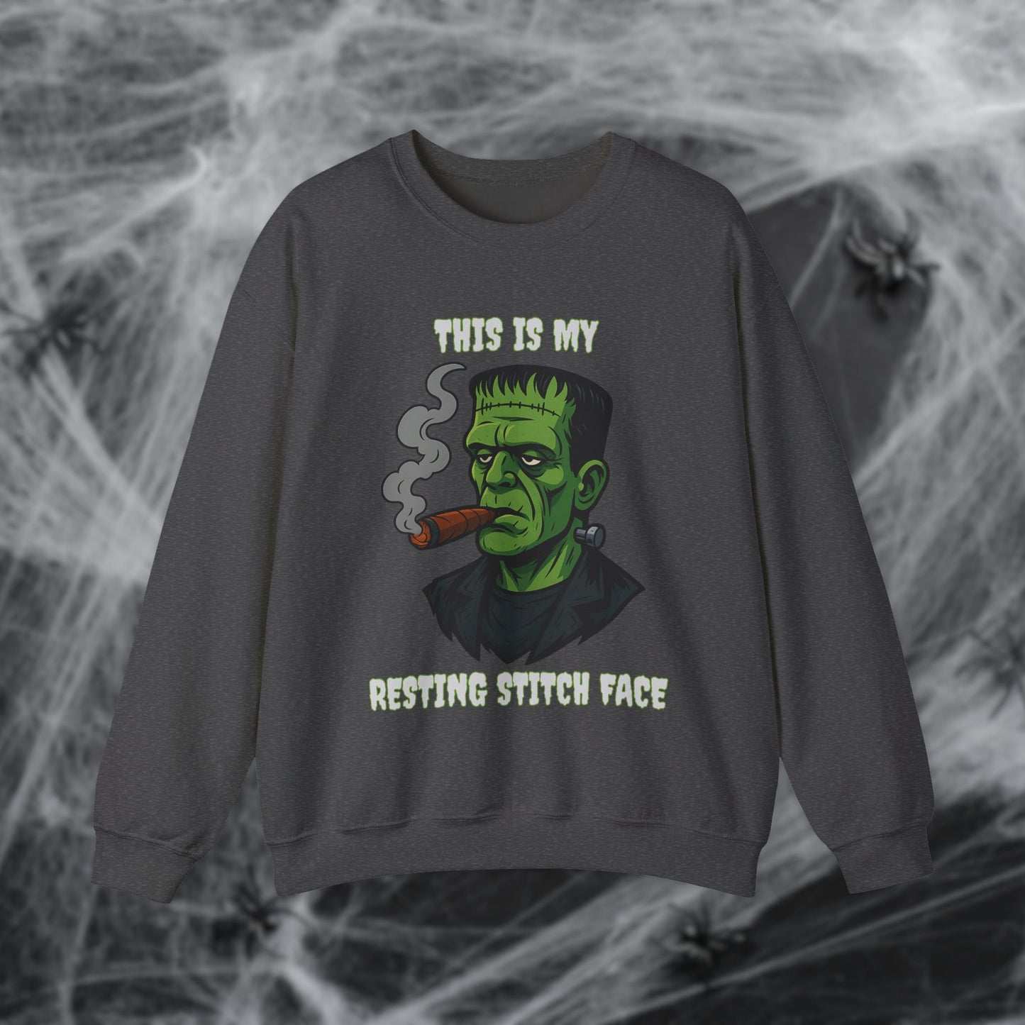 Cigar Frankenstein Halloween Resting Stitch Face Sweatshirt