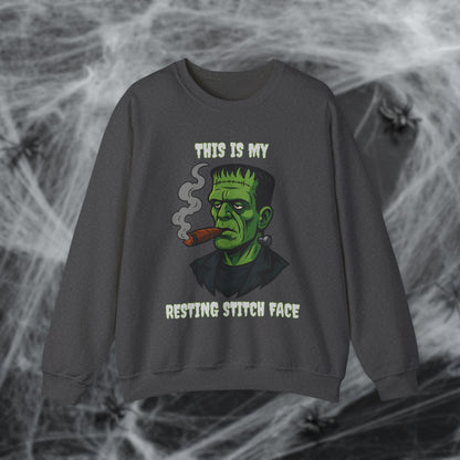 Cigar Frankenstein Halloween Resting Stitch Face Sweatshirt