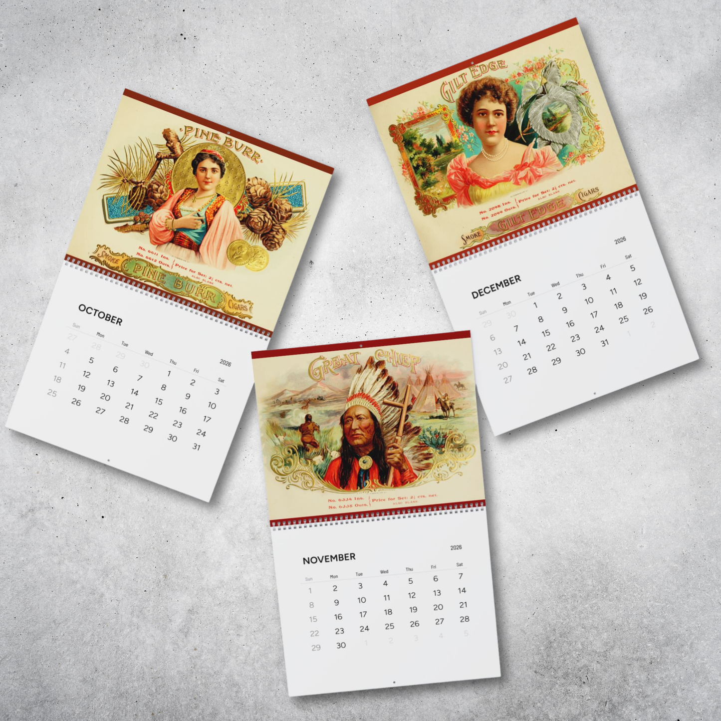 2026 Vintage Cigar Box Calendar - Man Cave Lounge Wall Calendars