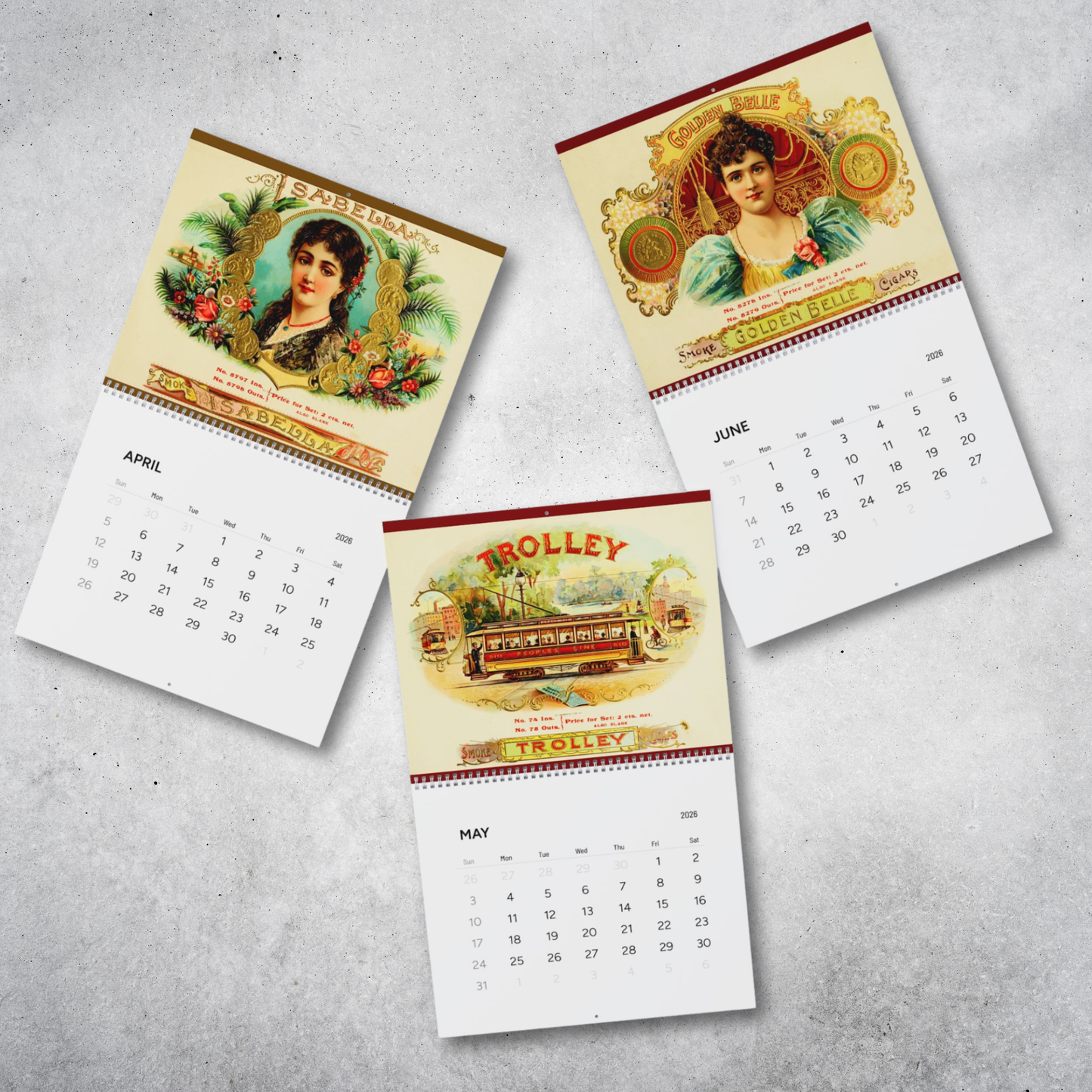 2026 Vintage Cigar Box Calendar - Man Cave Lounge Wall Calendars
