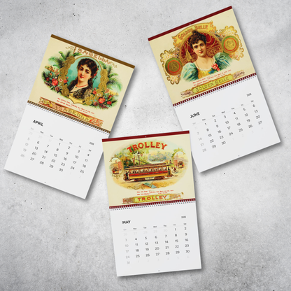 2026 Vintage Cigar Box Calendar - Man Cave Lounge Wall Calendars
