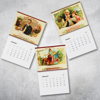 2026 Vintage Cigar Box Calendar - Man Cave Lounge Wall Calendars