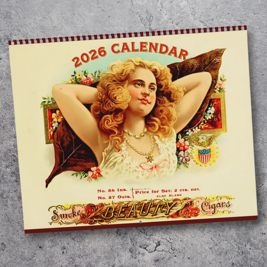 2026 Vintage Cigar Box Calendar - Man Cave Lounge Wall Calendars