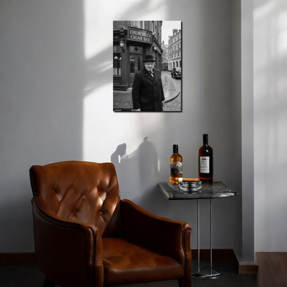 Winston Churchill Cigar Bar Canvas Black & White| Vintage British Cigar Lounge Wall Art