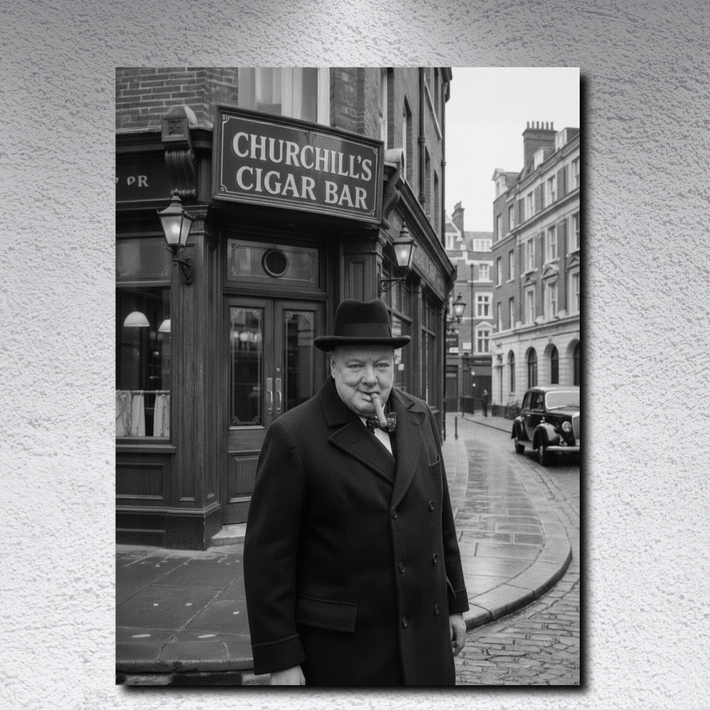 Winston Churchill Cigar Bar Canvas Black & White| Vintage British Cigar Lounge Wall Art