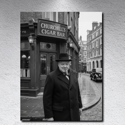 Winston Churchill Cigar Bar Canvas Black & White| Vintage British Cigar Lounge Wall Art