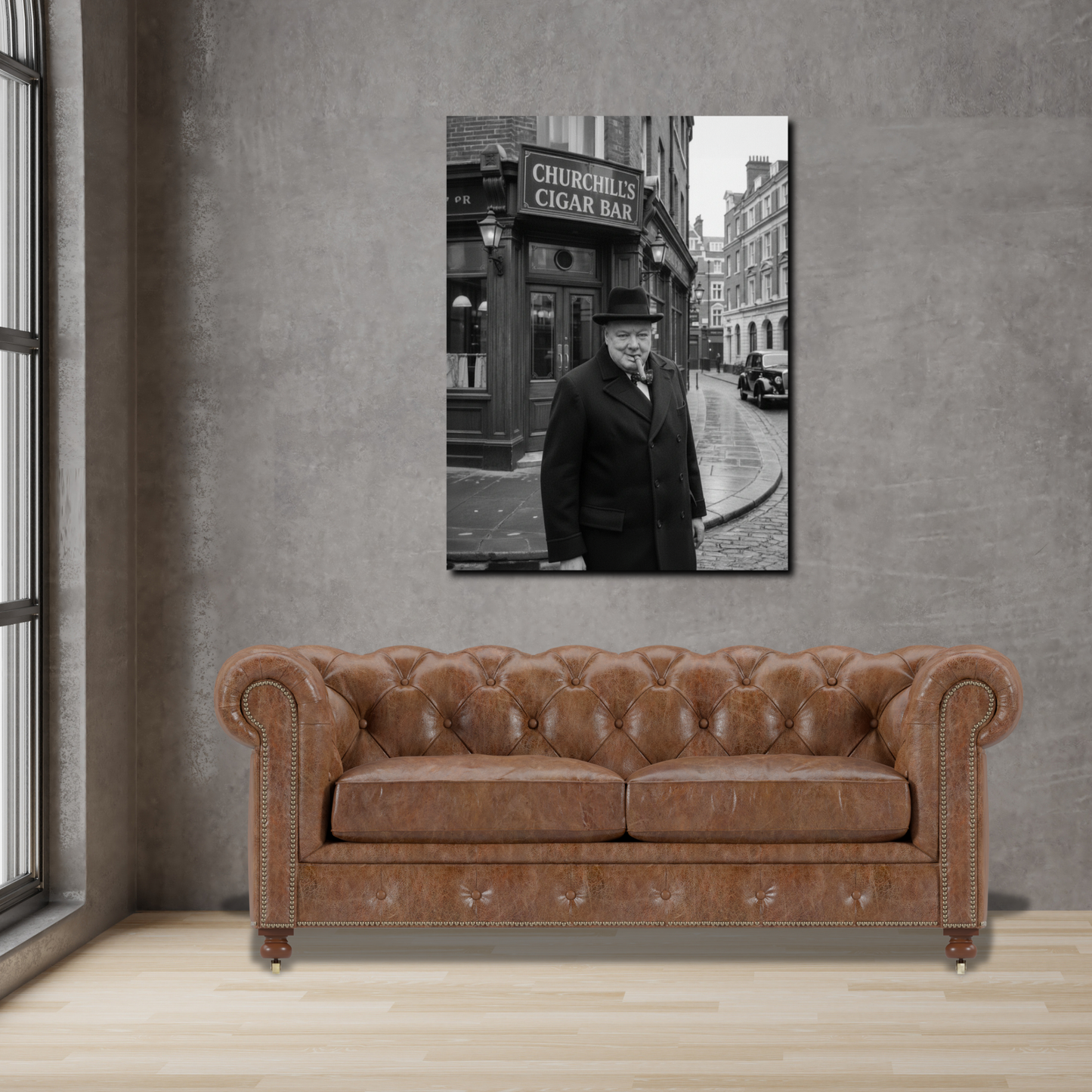 Winston Churchill Cigar Bar Canvas Black & White| Vintage British Cigar Lounge Wall Art