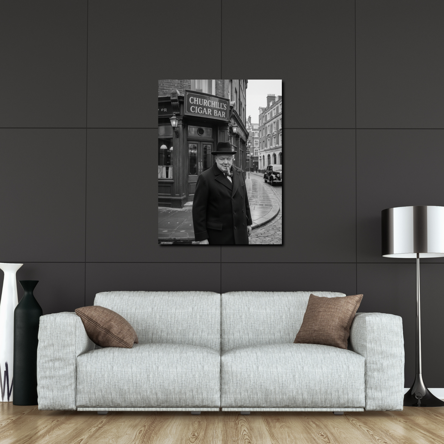 Winston Churchill Cigar Bar Canvas Black & White| Vintage British Cigar Lounge Wall Art