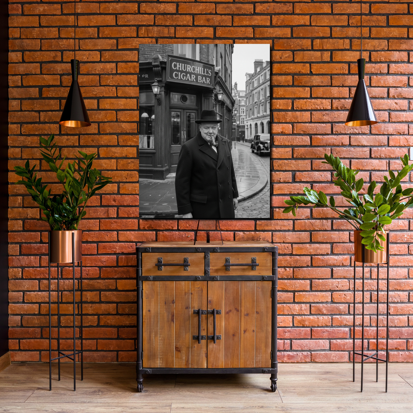 Winston Churchill Cigar Bar Canvas Black & White| Vintage British Cigar Lounge Wall Art