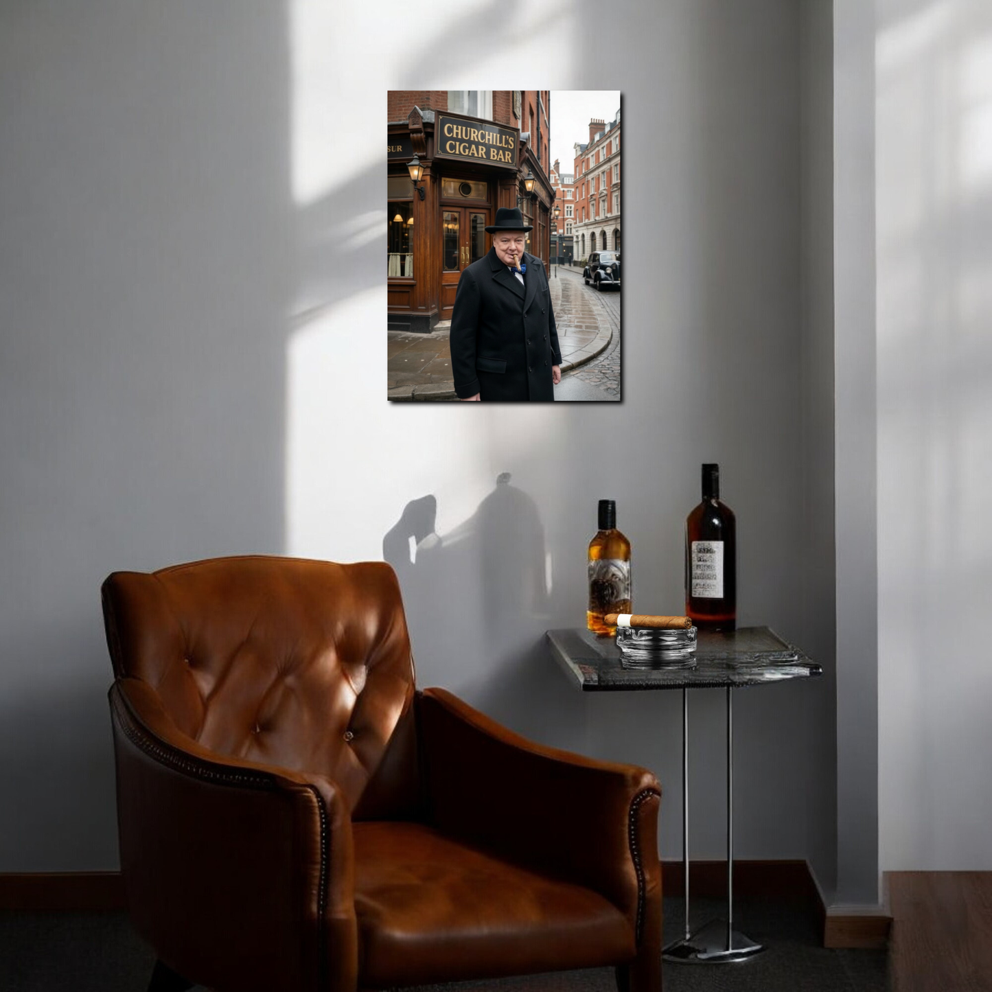 Winston Churchill Cigar Bar Canvas | Vintage British Cigar Lounge Wall Art