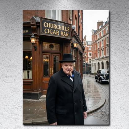 Winston Churchill Cigar Bar Canvas | Vintage British Cigar Lounge Wall Art