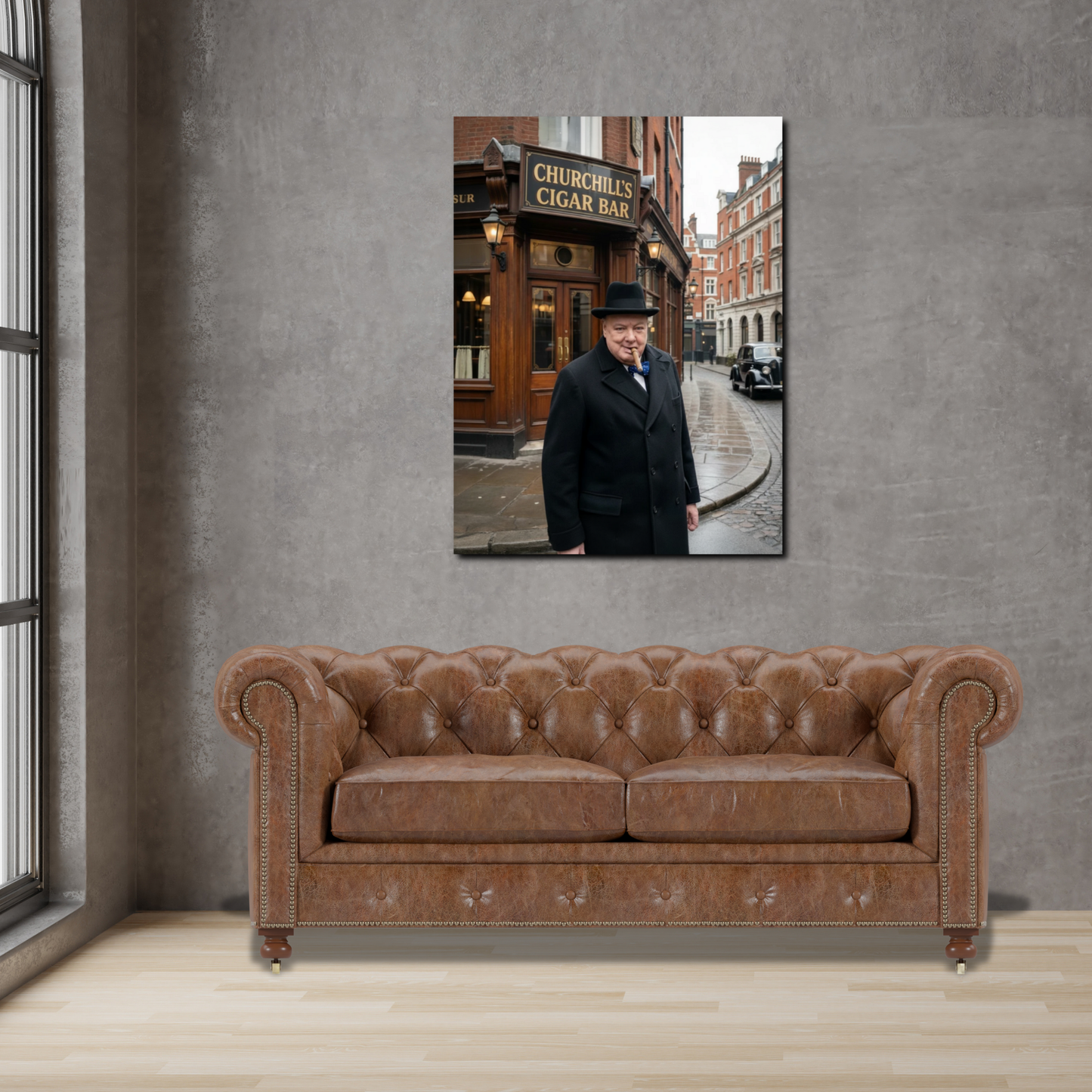 Winston Churchill Cigar Bar Canvas | Vintage British Cigar Lounge Wall Art