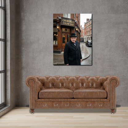 Winston Churchill Cigar Bar Canvas | Vintage British Cigar Lounge Wall Art