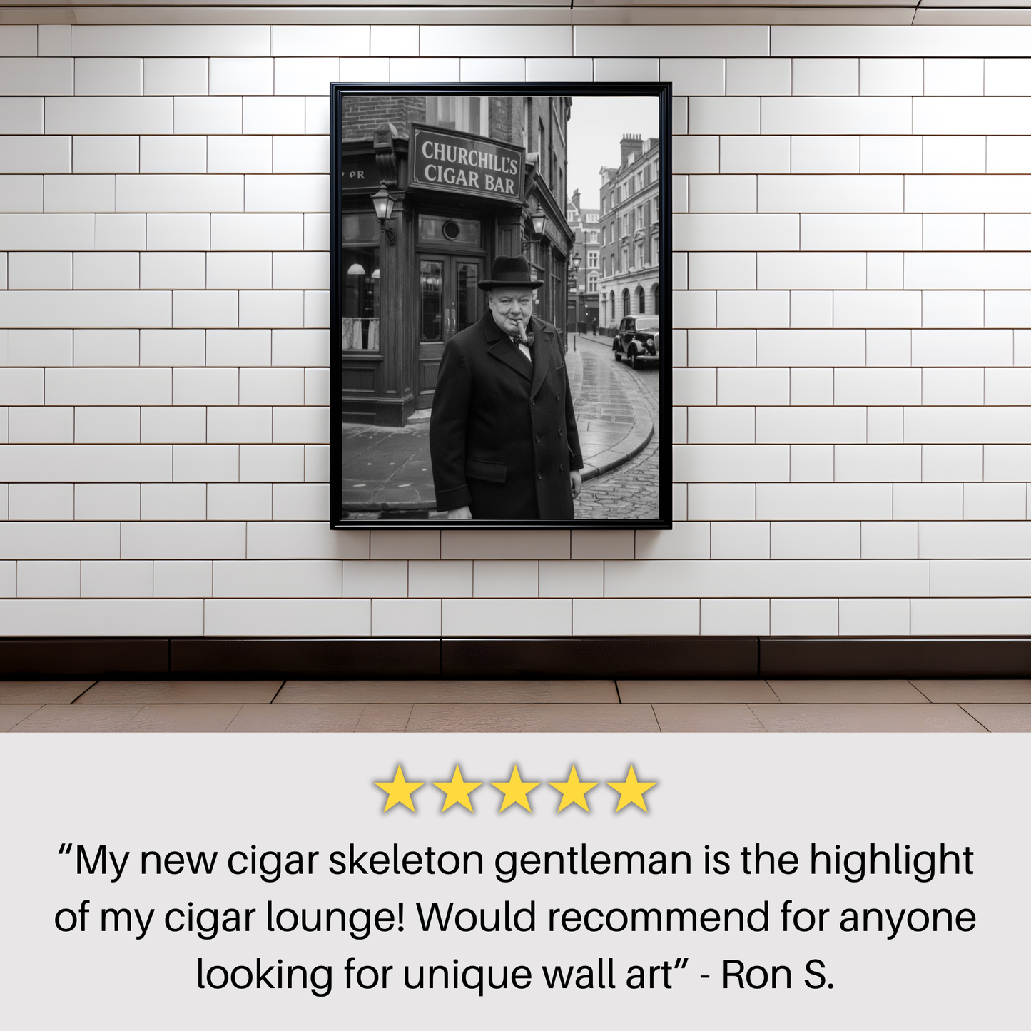 Winston Churchill Cigar Bar Black & White Poster | Vintage British Cigar Lounge Wall Art