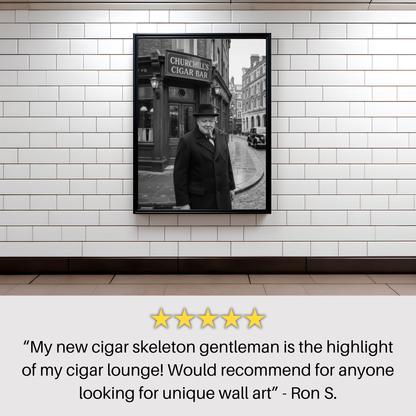 Winston Churchill Cigar Bar Black & White Poster | Vintage British Cigar Lounge Wall Art