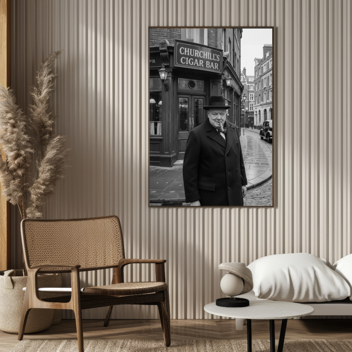 Winston Churchill Cigar Bar Black & White Poster | Vintage British Cigar Lounge Wall Art