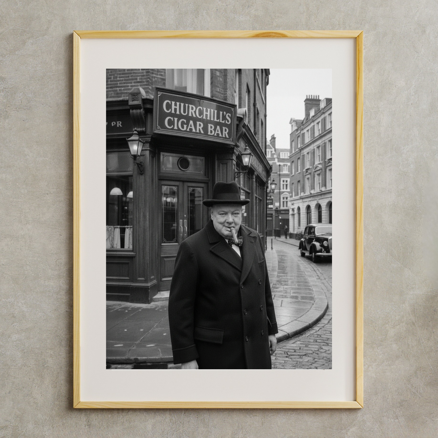 Winston Churchill Cigar Bar Black & White Poster | Vintage British Cigar Lounge Wall Art
