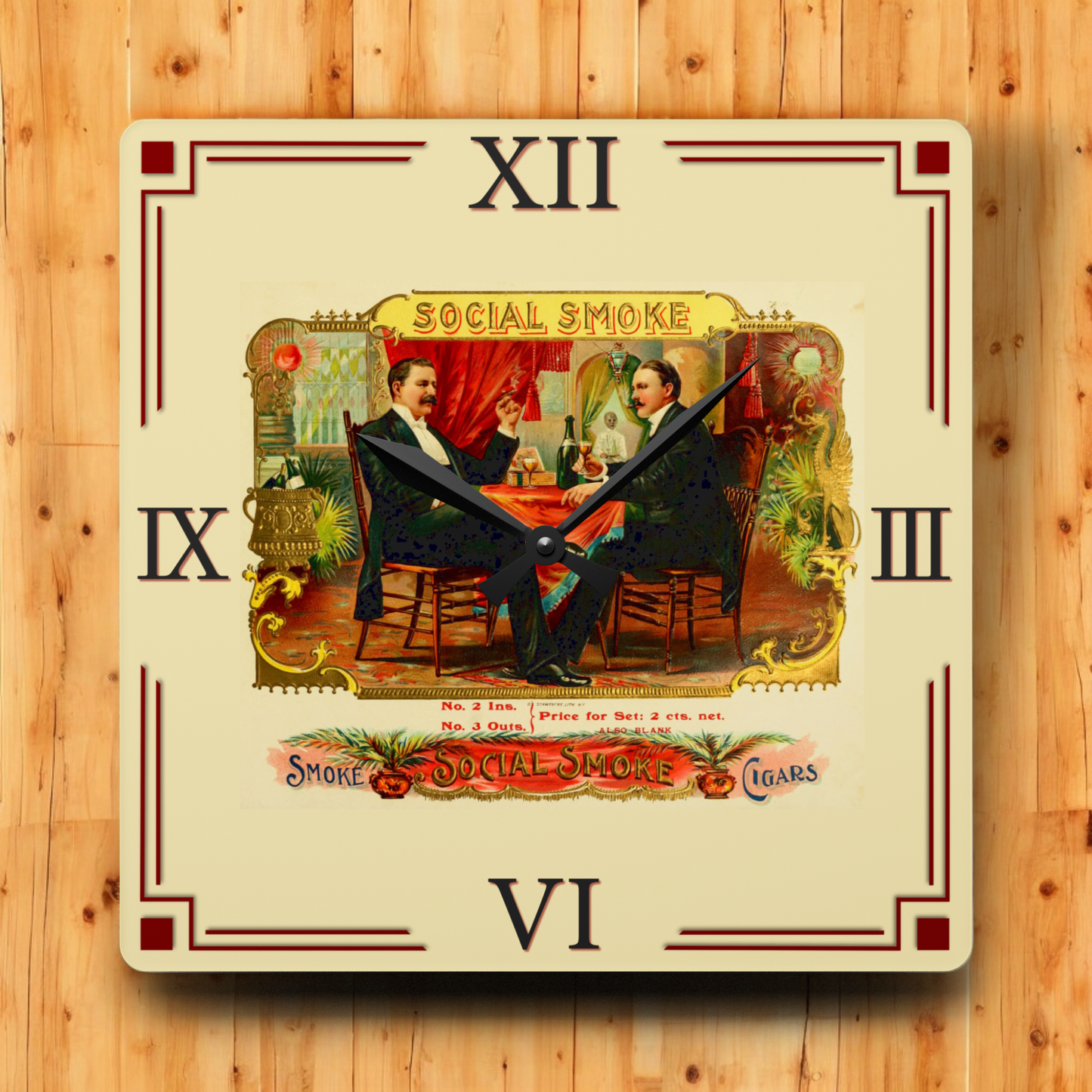 Social Smoke Cigar Box Label Clock