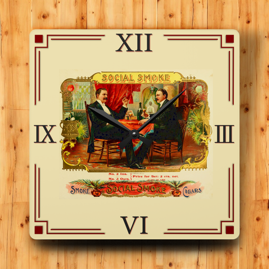 Social Smoke Cigar Box Label Clock