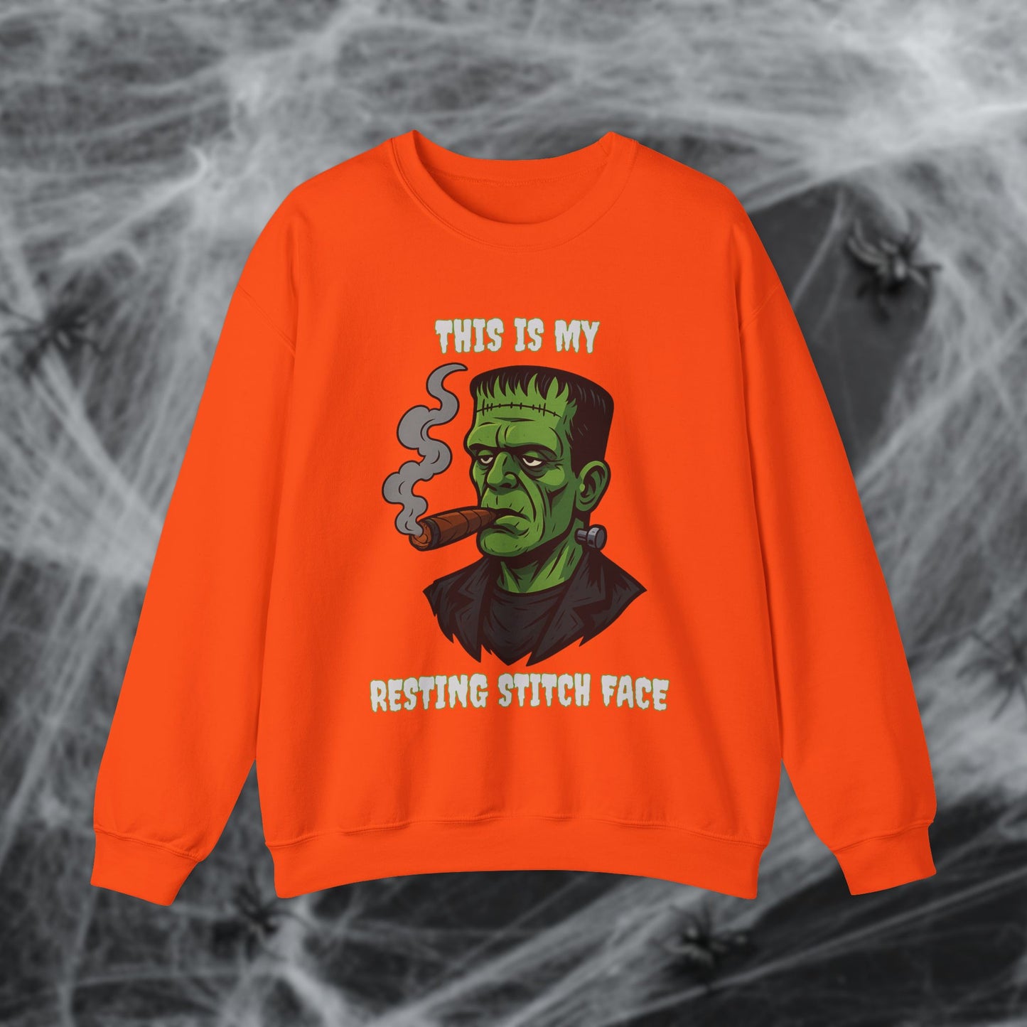 Cigar Frankenstein Halloween Resting Stitch Face Sweatshirt