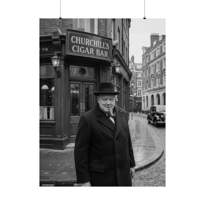 Winston Churchill Cigar Bar Black & White Poster | Vintage British Cigar Lounge Wall Art