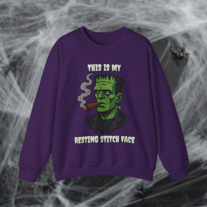 Cigar Frankenstein Halloween Resting Stitch Face Sweatshirt