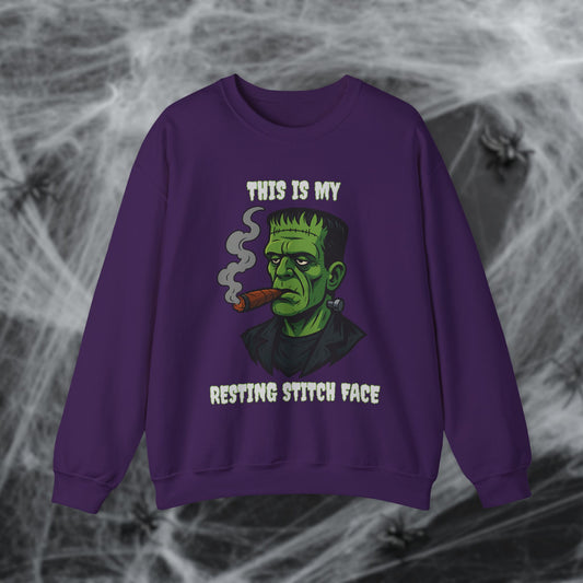 Cigar Frankenstein Halloween Resting Stitch Face Sweatshirt