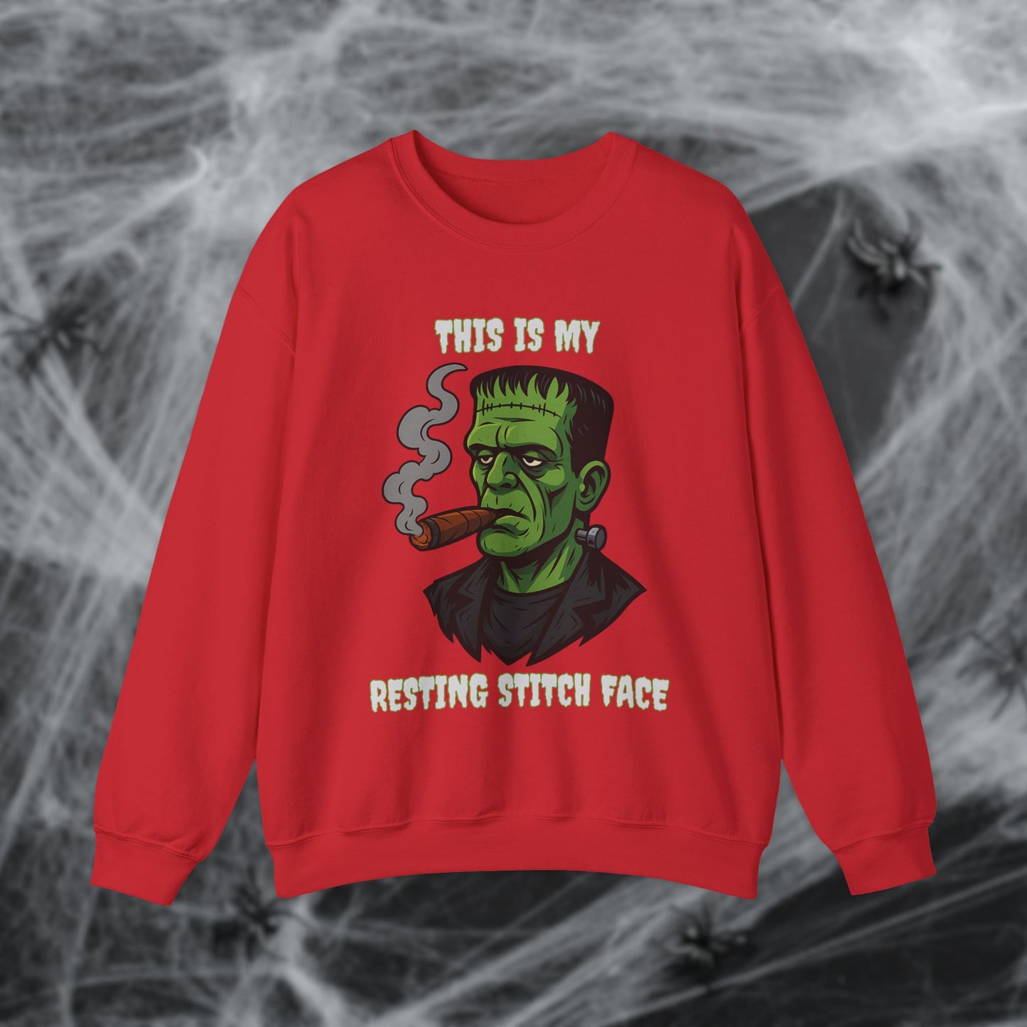 Cigar Frankenstein Halloween Resting Stitch Face Sweatshirt
