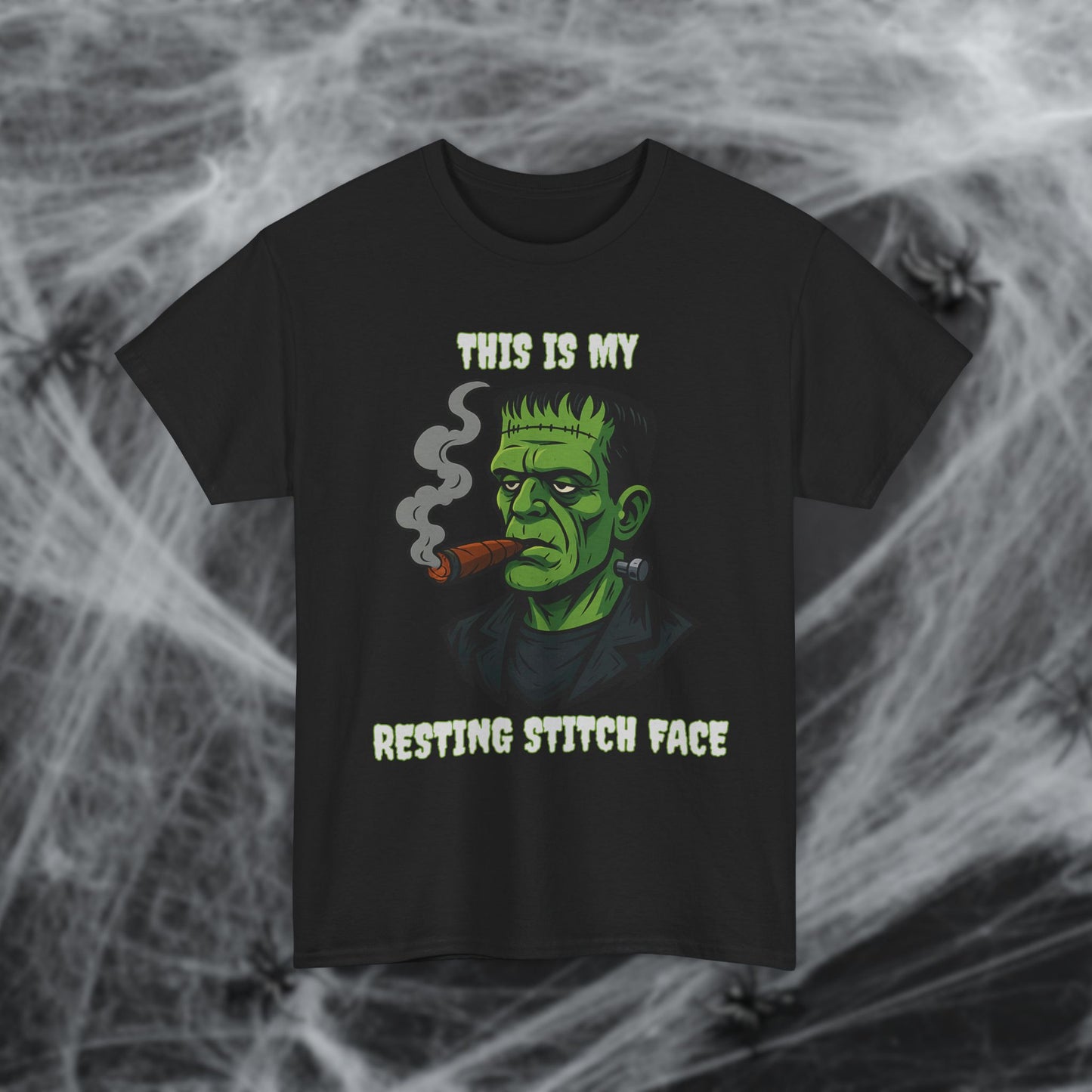 Cigar Frankenstein Halloween Resting Stitch Face T-Shirt