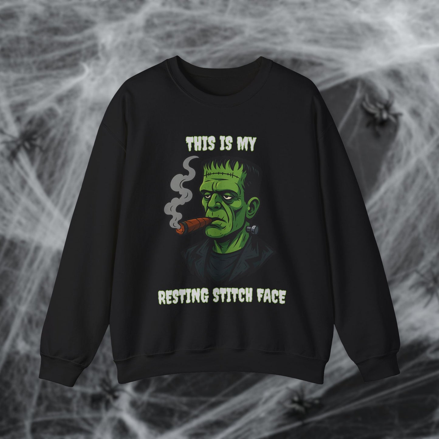 Cigar Frankenstein Halloween Resting Stitch Face Sweatshirt