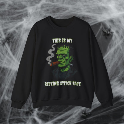 Cigar Frankenstein Halloween Resting Stitch Face Sweatshirt