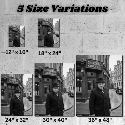 Winston Churchill Cigar Bar Canvas Black & White| Vintage British Cigar Lounge Wall Art