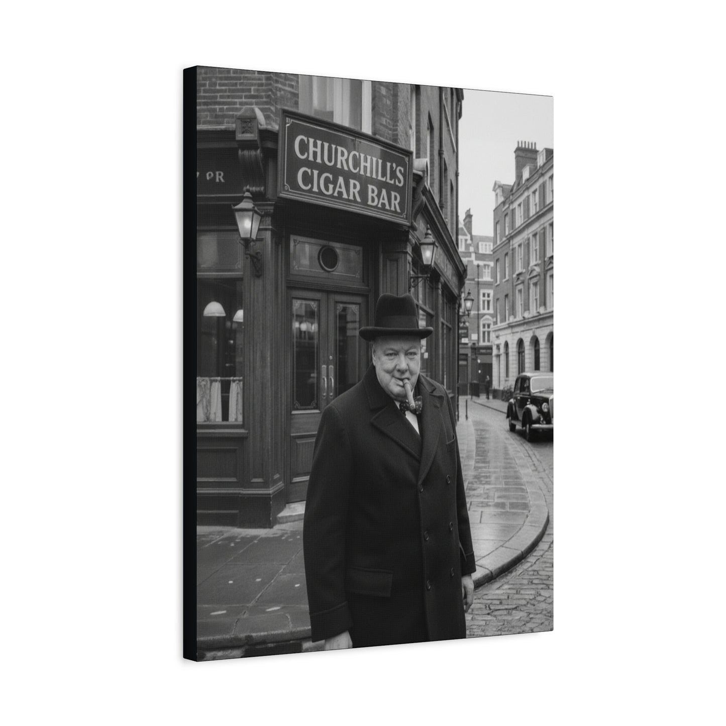 Winston Churchill Cigar Bar Canvas Black & White| Vintage British Cigar Lounge Wall Art